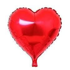 Glossy red heart-shaped foil balloon on a white background, ideal for romantic celebrations