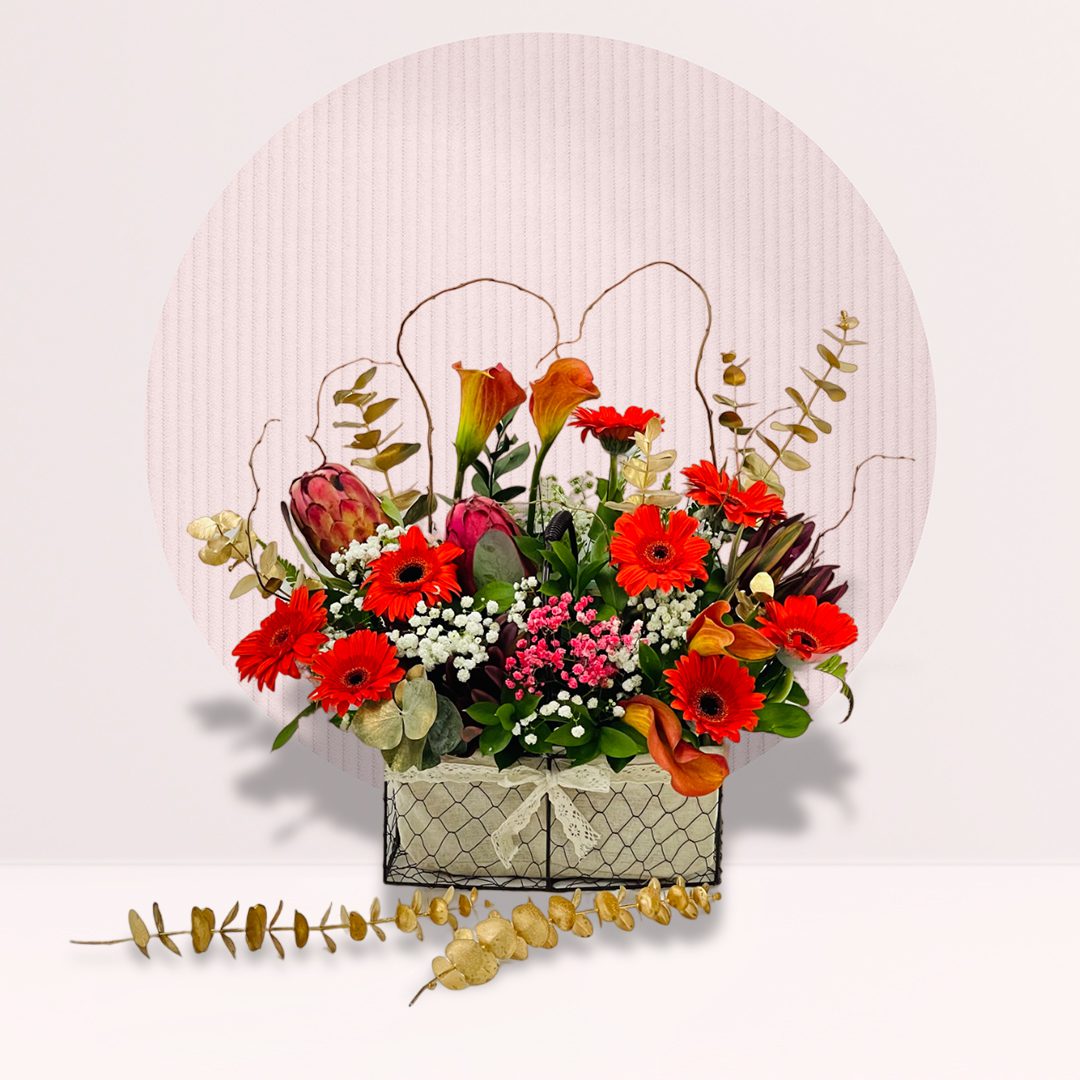 Box Of Flowers Cheerful flower arrangement featuring colourful fresh gerberas.