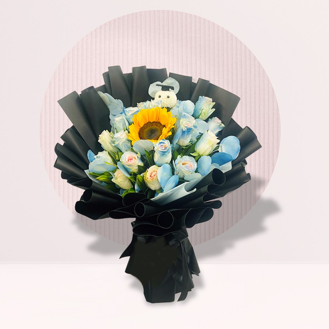 Tinted Blue Rose Sunflower Bouquet