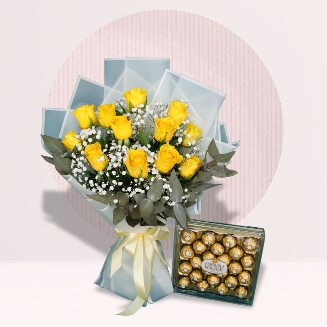 1(1) order yellow rose ferrero rocher flower bouquet