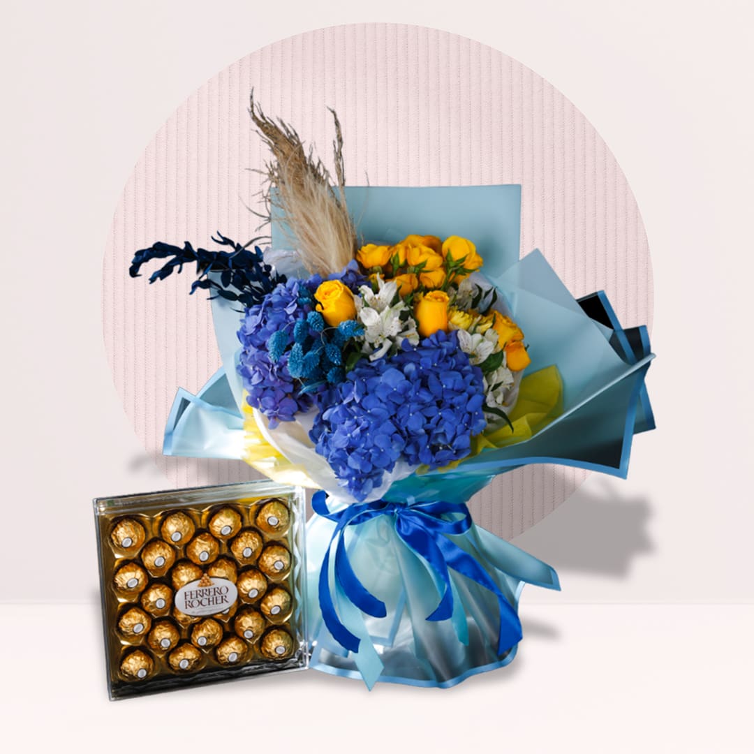 1 order mixed flower bouquet with chocolates online
