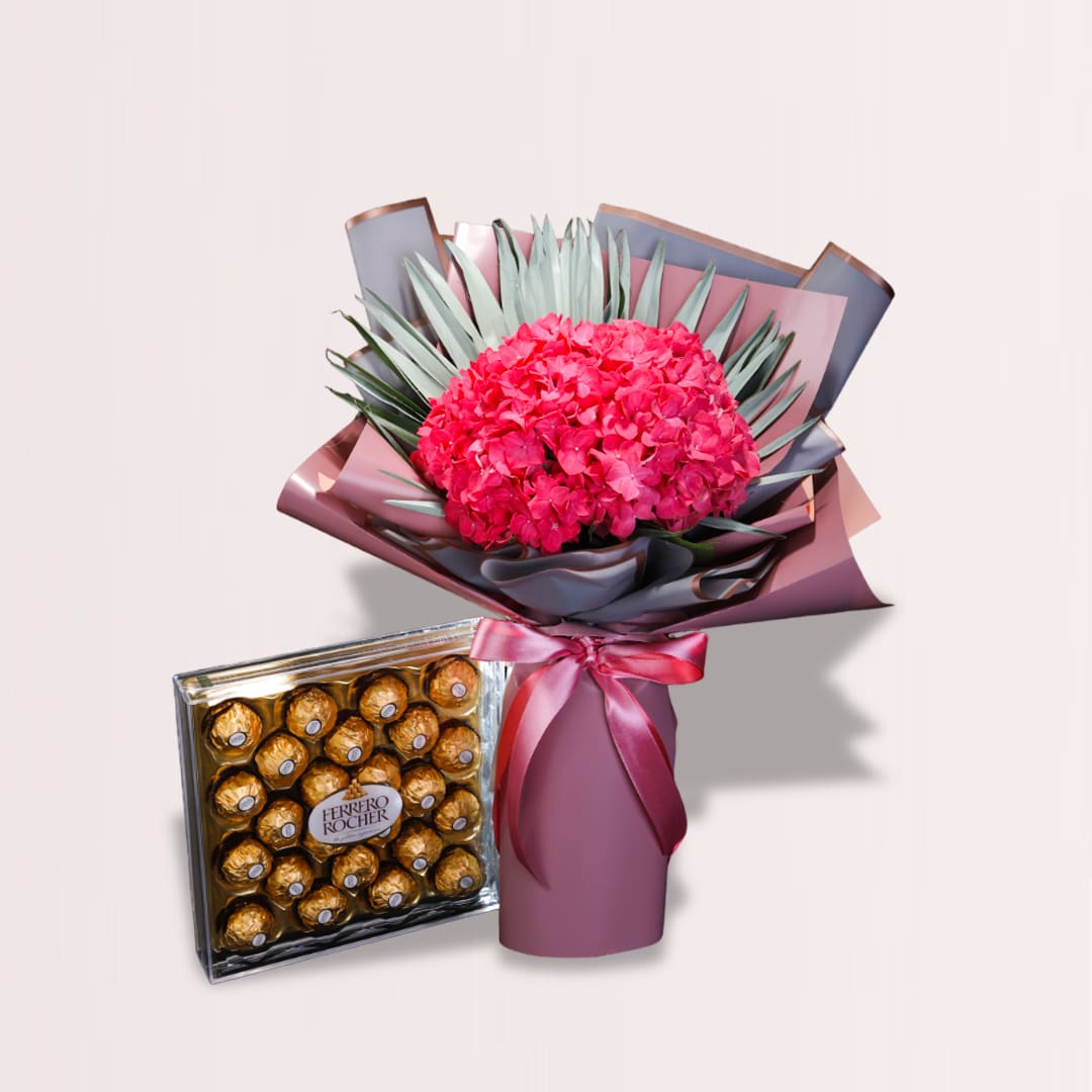 2 order hydrangea bouquet with farrerro rocher