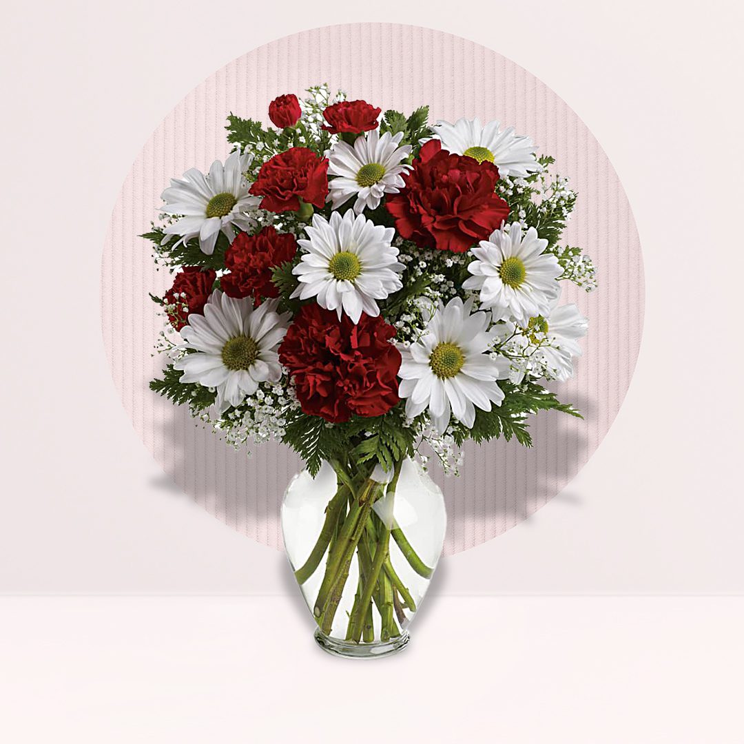 Combination of white & red surprise flowers.