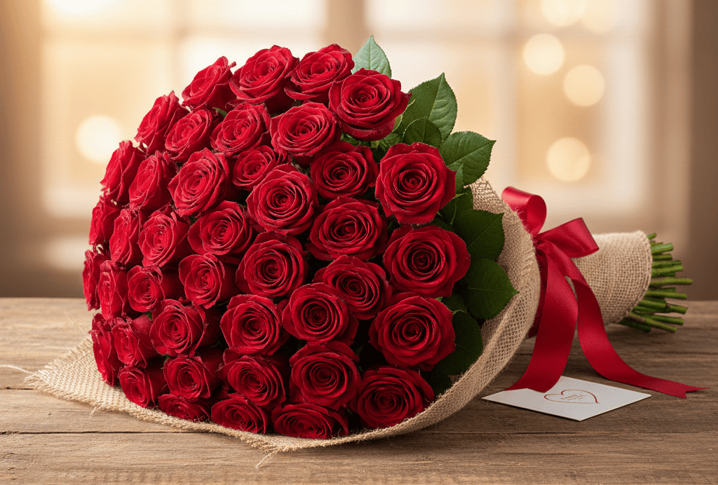 Classic red Freedom roses, the most popular choice for Valentine’s Day
