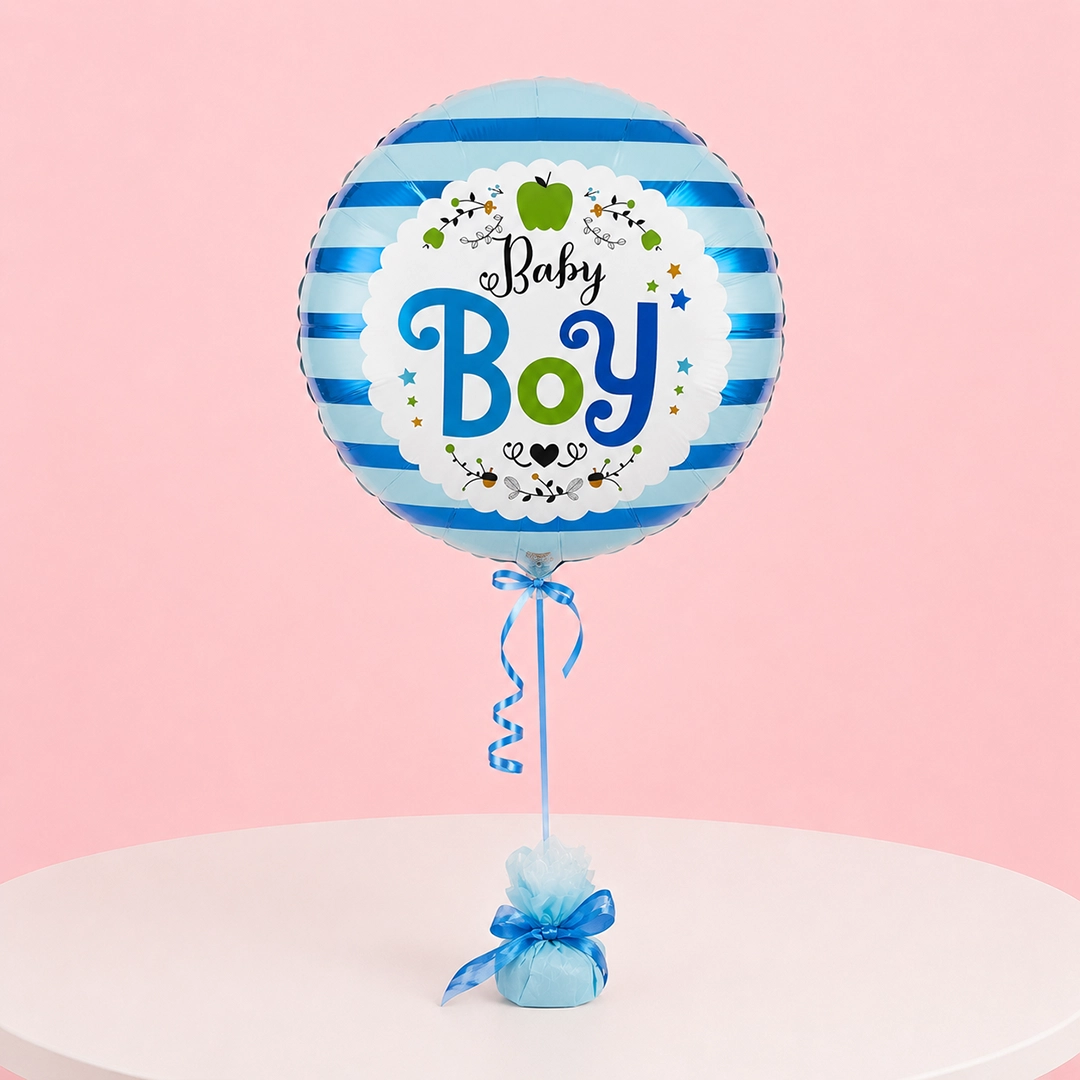 baby-boy-blue-foil-balloon Round blue foil balloon with "It's a Baby Boy" message
