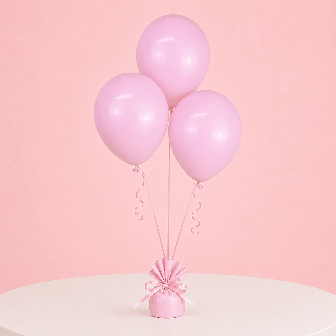 bubblegum-pink-celebration-balloons Set of three bubblegum pink party balloons for festive and event decorations.