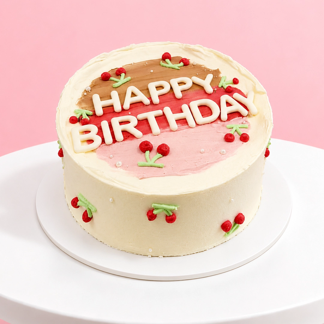 happy-birthday-mixed-fruit-cake Round vanilla chiffon cake topped with colourful mixed fruit and finished with creamy custard layers, in an 8-inch design.