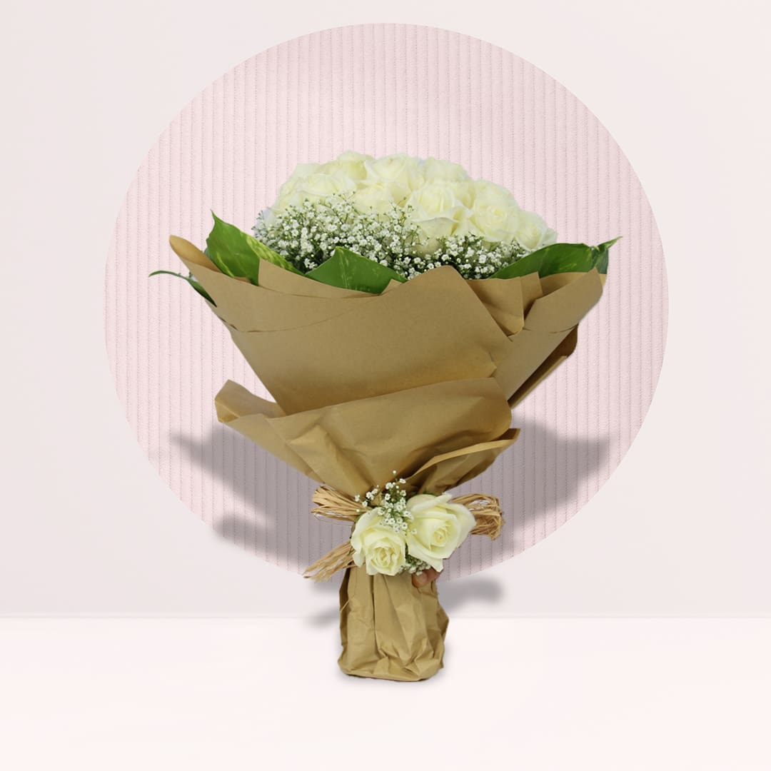 1 (13) order white rose flower bouquet online