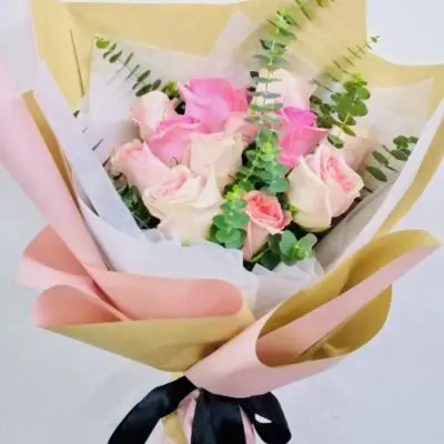 Pink Roses Eucalyptus Bouquet