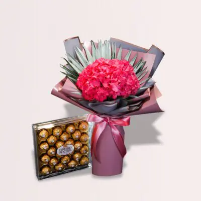 order hydrangea bouquet with farrerro rocher